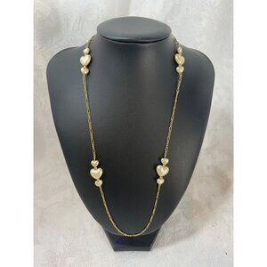 Vintage Faux Gold Chain Necklace With Pearl Hearts